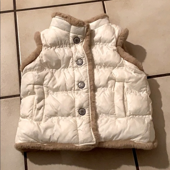 Y2K Vintage Old Navy Baby Down Vest Fur Trim - Picture 1 of 4